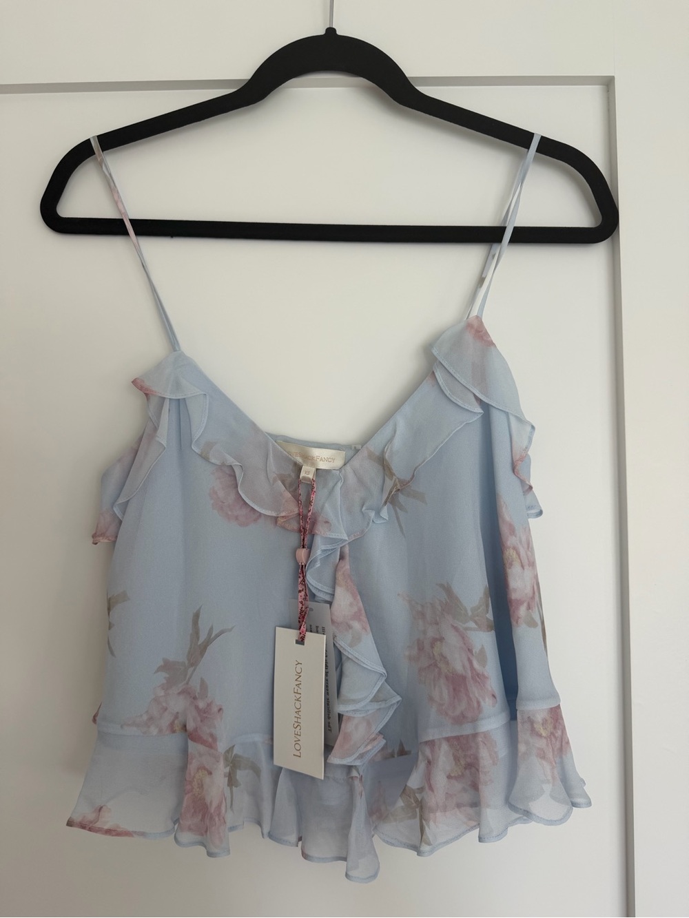 NWT LoveShackFancy Tal Light Blue Floral Ruffle Cami
